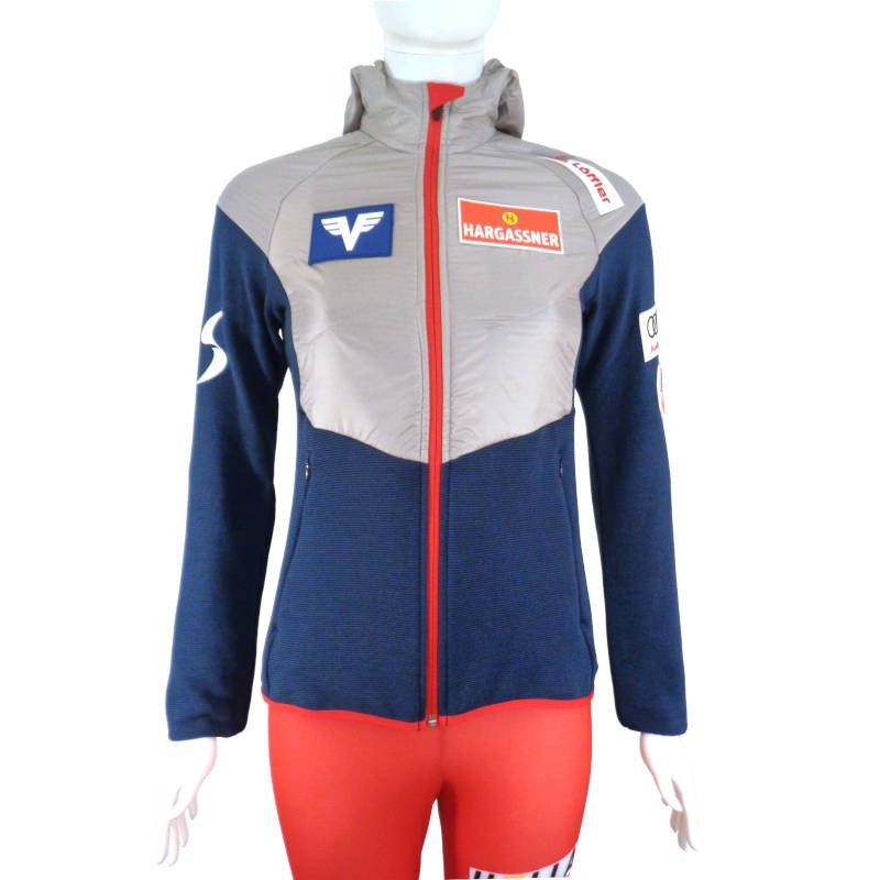 Женская куртка с капюшоном Löffler Team Austria Hybrid Functional ÖSV серо-синяя Женская куртка с капюшоном Löffler Team Austria Hybrid Functional ÖSV серо-синяя